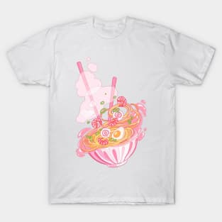 The cute pink ramen bowl with shrimps and noodle T-Shirt